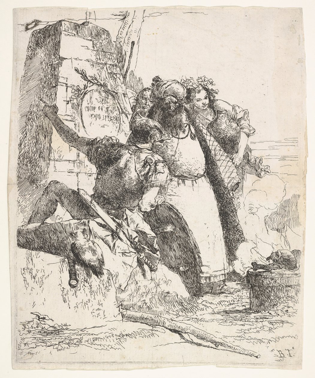 Scéna nekromancie: žena nesoucí nádobu, muž v turbanu a pohled vojáka..., ca. 1743-57. od Giovanni Battista Tiepolo