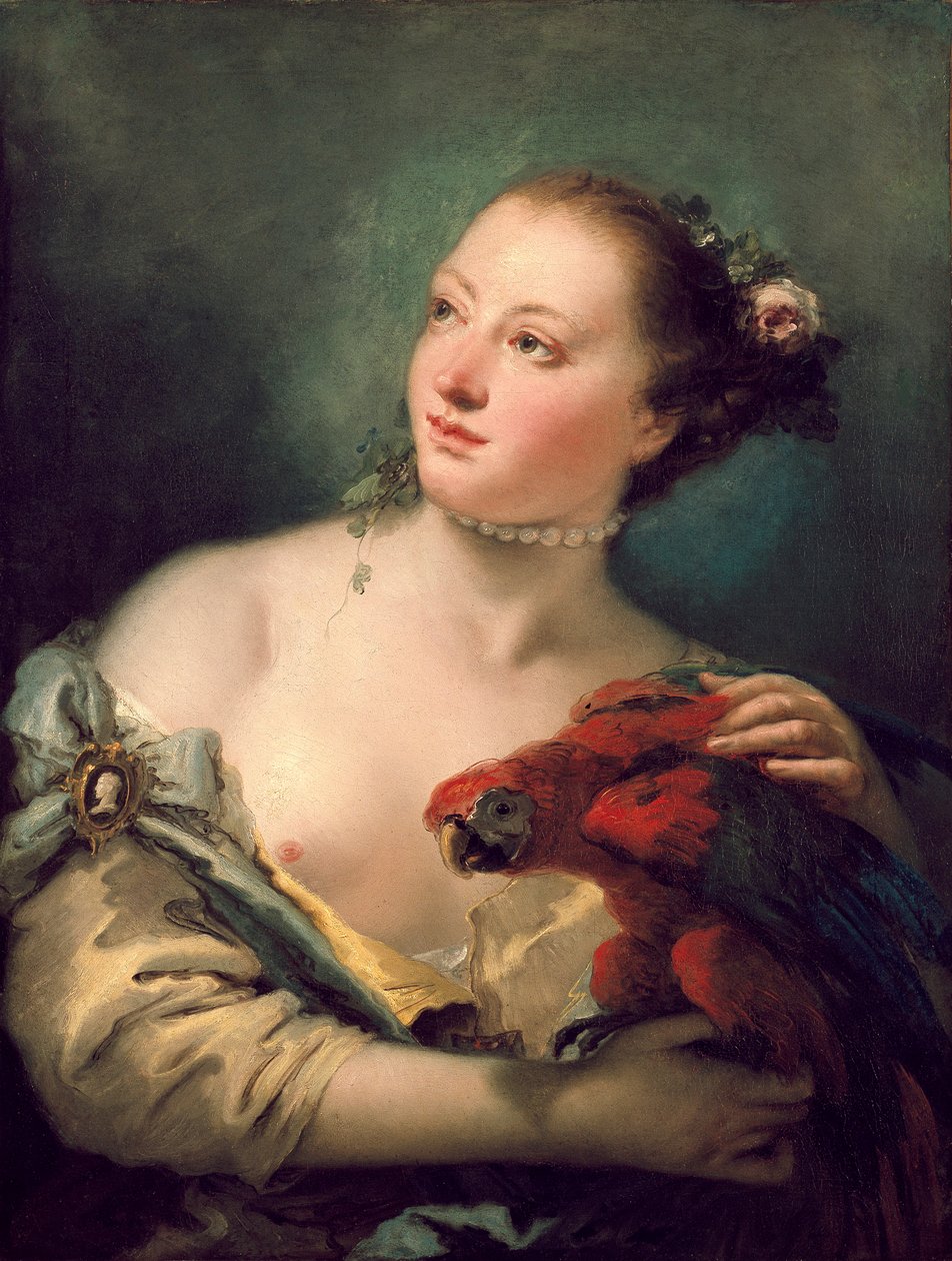 Mladá žena s papouškem, konec roku 1760 od Giovanni Battista Tiepolo