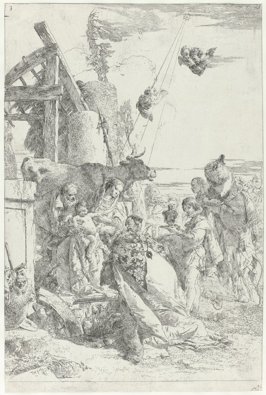 Klanění Ježíšku Tří králů Scherzi di Fantasia (název série) od Giovanni Battista Tiepolo