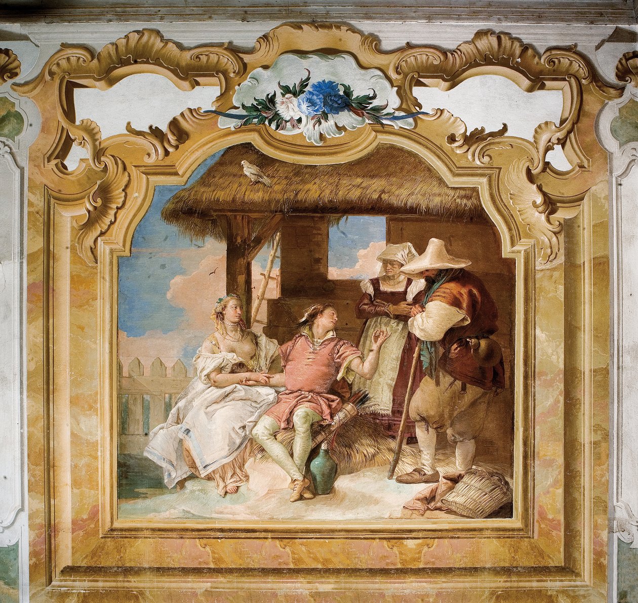 Angelica a Medoro odcházejí od rolníků, z pokoje Orlanda Furiosa v Palazzině, 1757 od Giovanni Battista Tiepolo