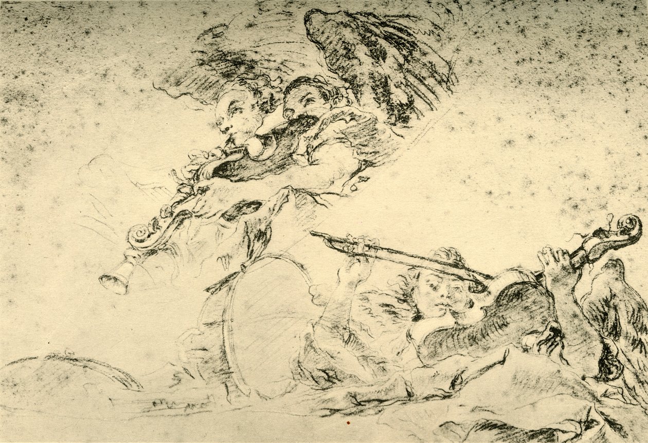 Andělé hrající na hudební nástroje, c1755, 1928 od Giovanni Battista Tiepolo