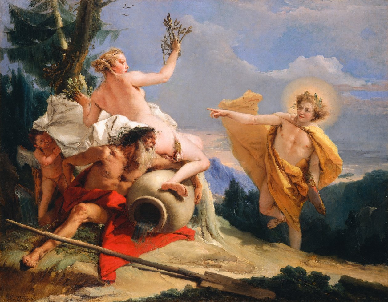Apollo pronásleduje Daphne, kolem 1755-60 od Giovanni Battista Tiepolo