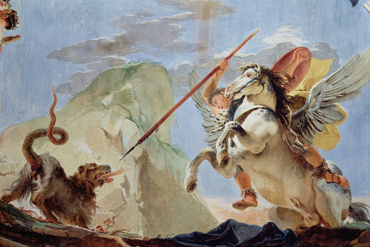 Bellerophon, jízda na Pegasovi, zabíjení Chimaery, detail nástropní fresky viz také 64554 od Giovanni Battista Tiepolo