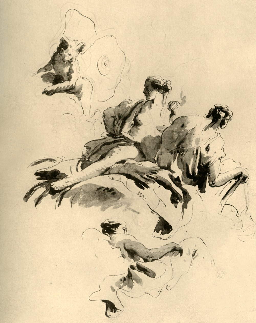 Cupid a tři ženy, polovina 18. století, 1928 od Giovanni Battista Tiepolo