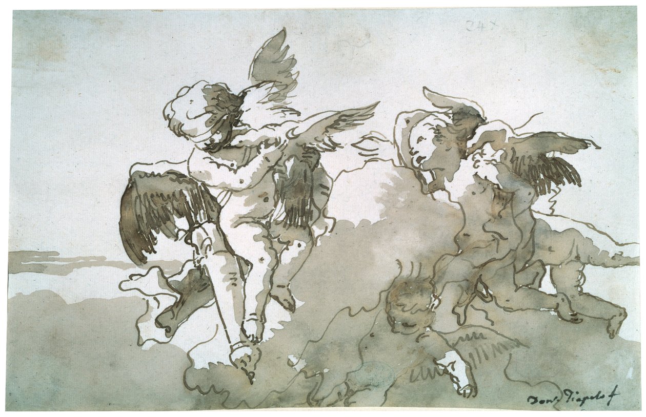 Amorové s holubicemi a pochodní, 17. století od Giovanni Battista Tiepolo