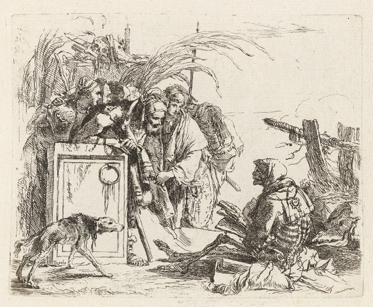 Death Giving Audience, z Vari capricci (Různí Capriccios) od Giovanni Battista Tiepolo