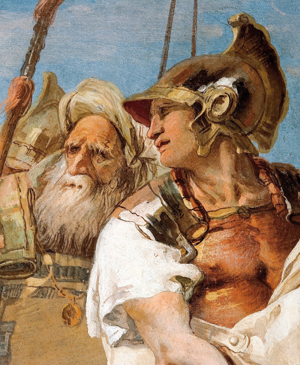 Detail Aenea, od Aeneida představuje Cupida, převlečeného za Ascania, po Dido, z pokoje Aeneidy v Palazzině, 1757 od Giovanni Battista Tiepolo