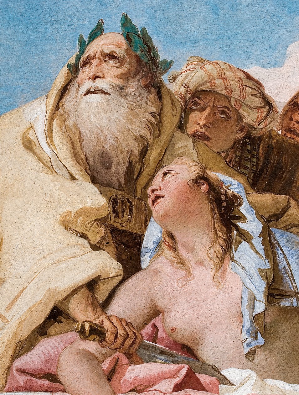 Detail Calchas a Ifigenie z Oběti Ifigenie, ze vstupní haly v Palazzině, 1757 od Giovanni Battista Tiepolo