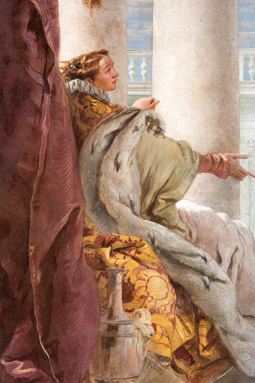 Detail Dido, od Aeneida představuje Cupida, převlečeného za Ascania, po Dido, z pokoje Aeneidy v Palazzině, 1757 od Giovanni Battista Tiepolo