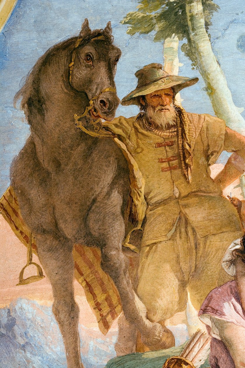 Detail rolníka, od Angeliky přicházející na pomoc zraněnému Medorovi, z pokoje Orlanda Furiosa v Palazzině, 1757 od Giovanni Battista Tiepolo
