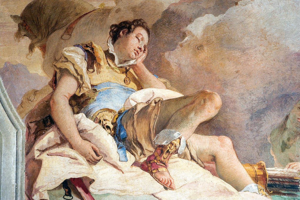 Detail Rinalda, od Armidy unášející spícího Rinalda, z jeruzalémského pokoje Doručeno v Palazzině, 1757 od Giovanni Battista Tiepolo