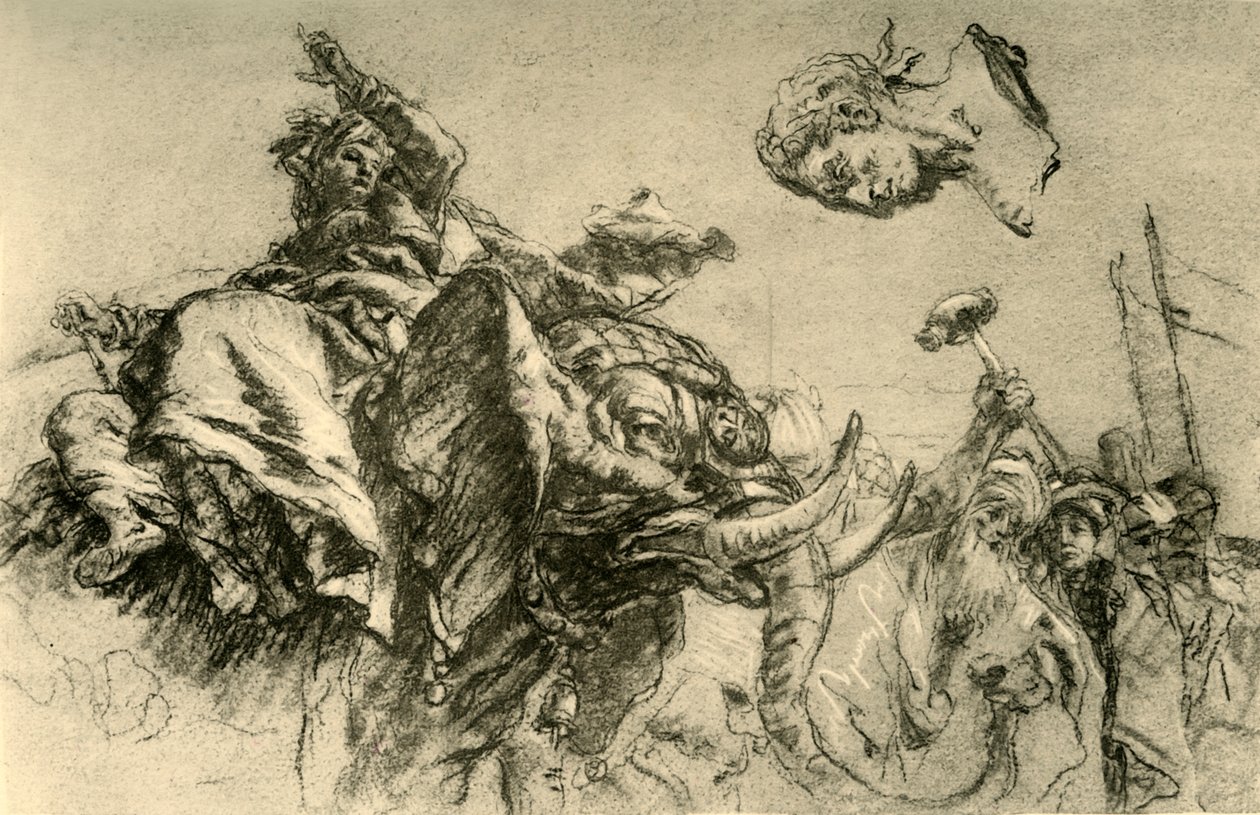 Východní žena na slonovi. Busta římských císařů, 1752-1753, 1928 od Giovanni Battista Tiepolo