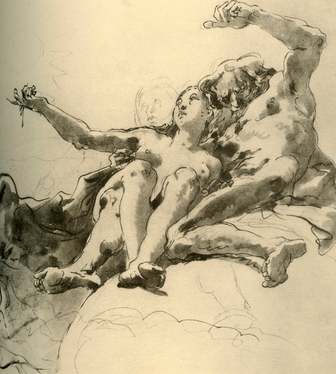 Starší muž vedle mladé ženy, která ukazuje ke Slunci, polovina 18. století, 1928 od Giovanni Battista Tiepolo