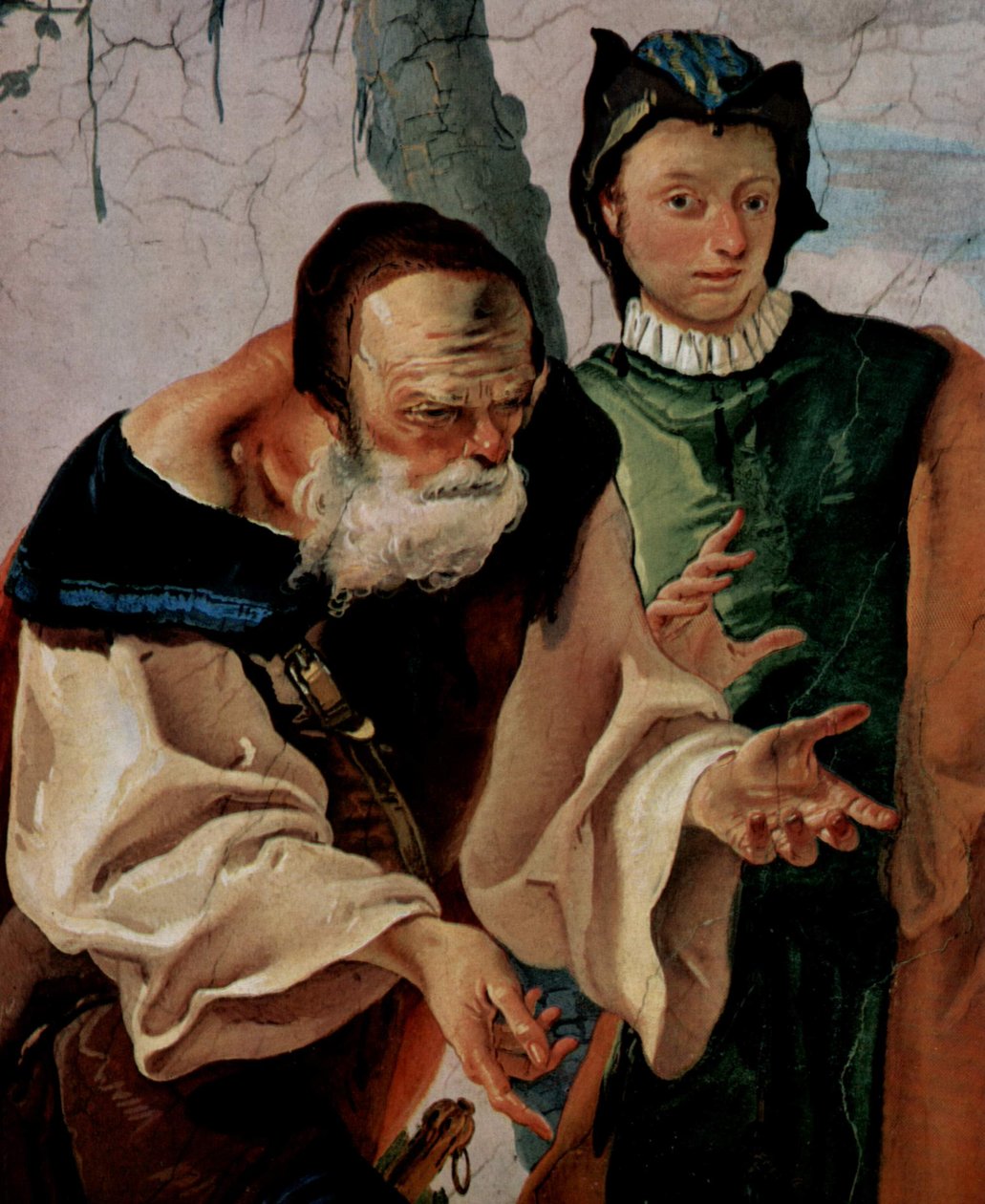 Fresky biblických výjevů v biskupském paláci v Undine, scéna: Ráchel schovává modly, detail: Jákob od Giovanni Battista Tiepolo