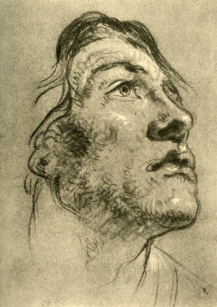 Hlava mladého muže, téměř z profilu a vzhlíží, polovina 18. století, 1928 od Giovanni Battista Tiepolo