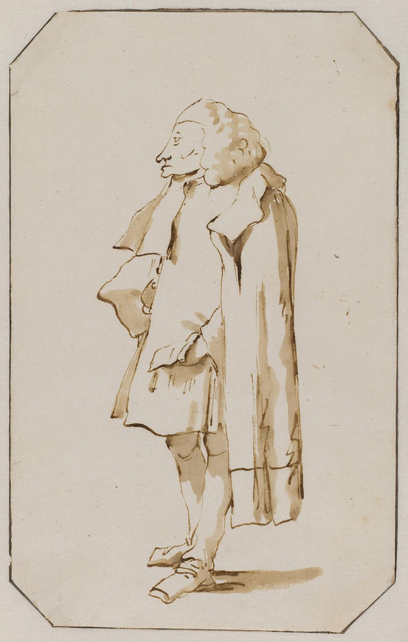 Karikatura stojícího muže v plášti od Giovanni Battista Tiepolo