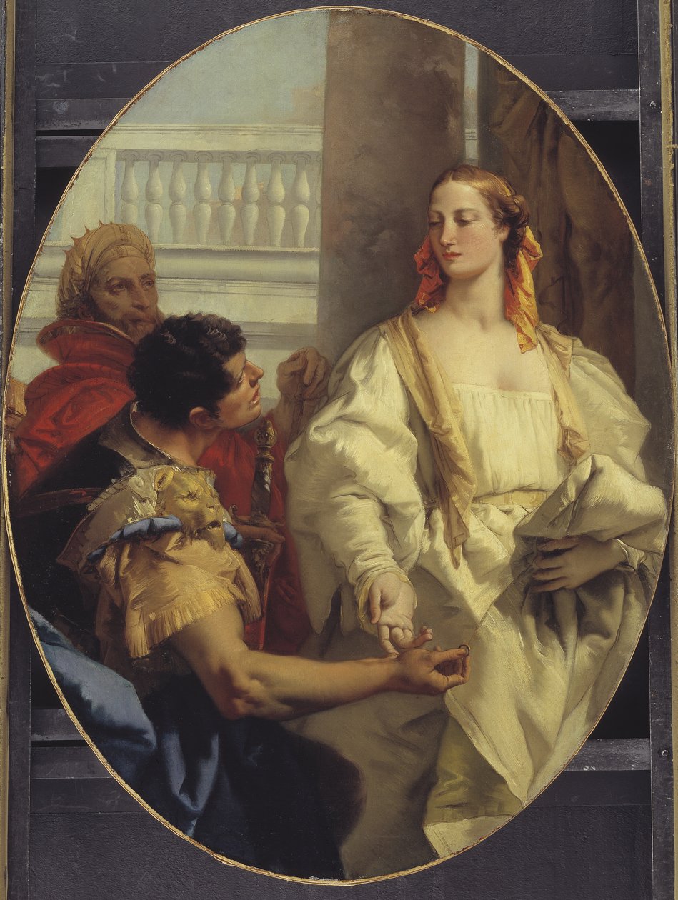 Latinus nabízí svou dceru Lavinii Aeneovi v manželství od Giovanni Battista Tiepolo