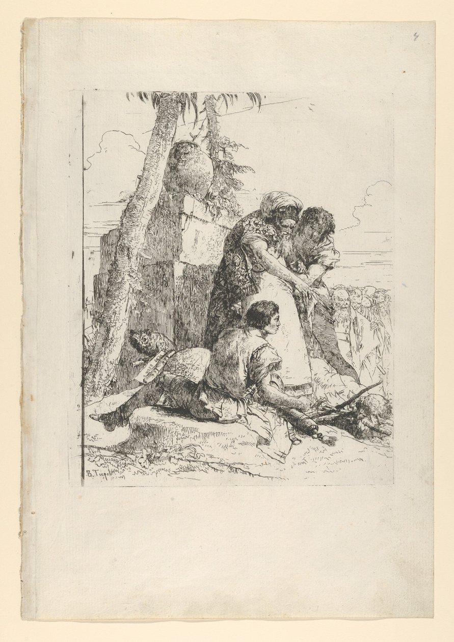 Kouzelník ukazuje na hořící hlavu dvěma mladíkům ze Scherzi, ca. 1743-50. od Giovanni Battista Tiepolo