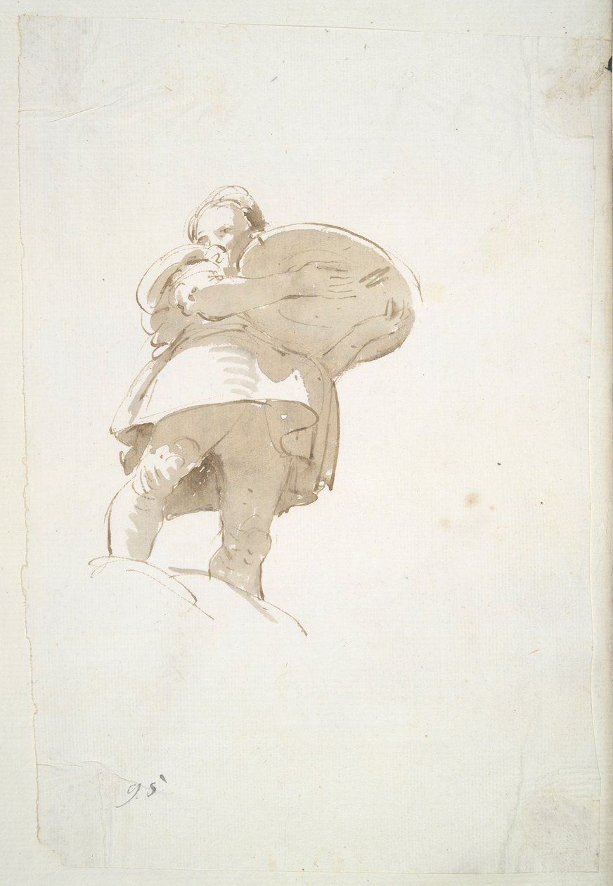 Mužská postava nesoucí tác, při pohledu zespodu od Giovanni Battista Tiepolo