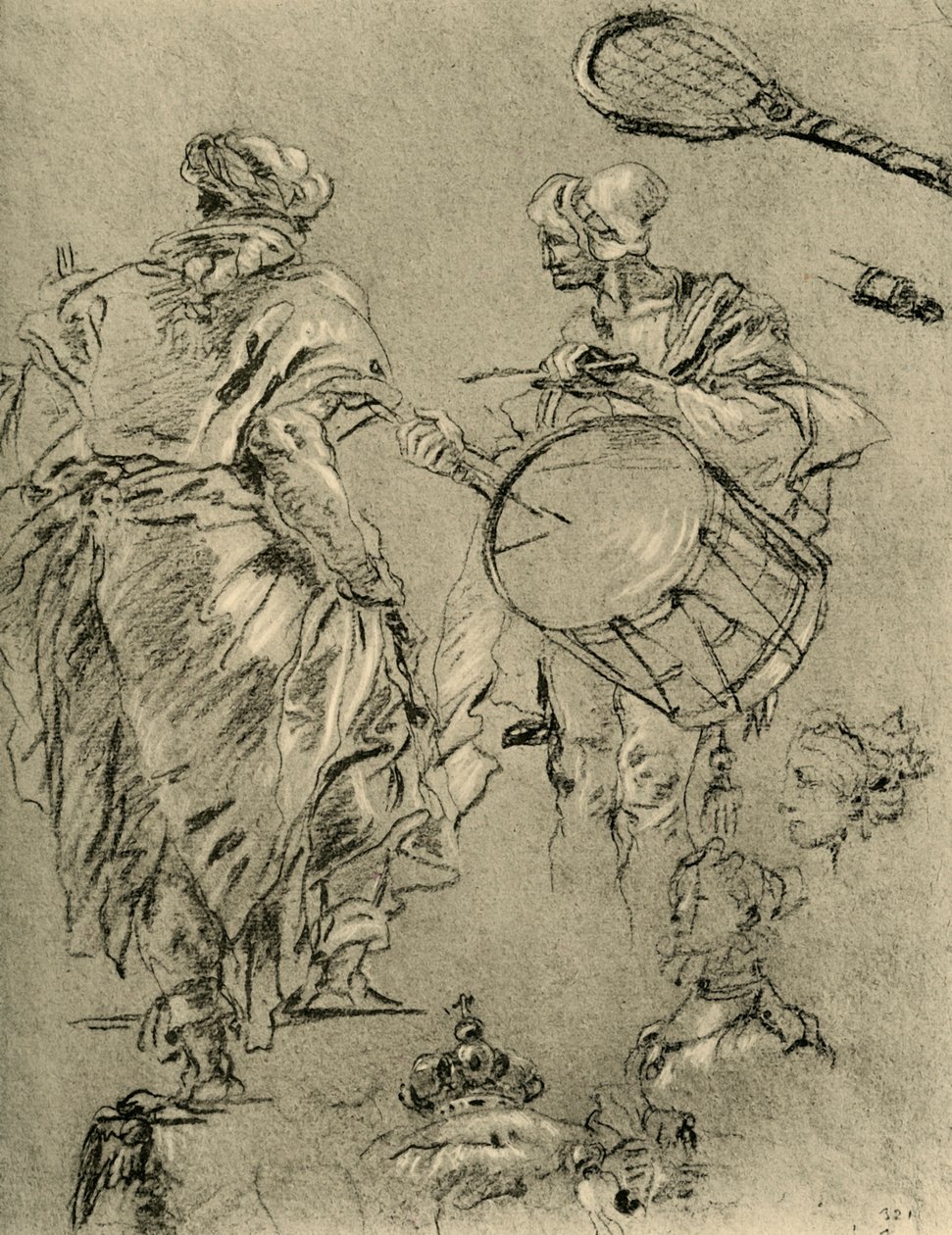 Muž viděný zezadu, bubeník a malá studia, 1751-1752, 1928 od Giovanni Battista Tiepolo