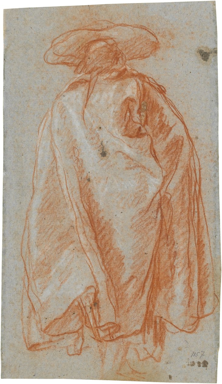 Mann in Mantel und Hut von rückwärts gesehen; verso: Studie eines linken Armes od Giovanni Battista Tiepolo
