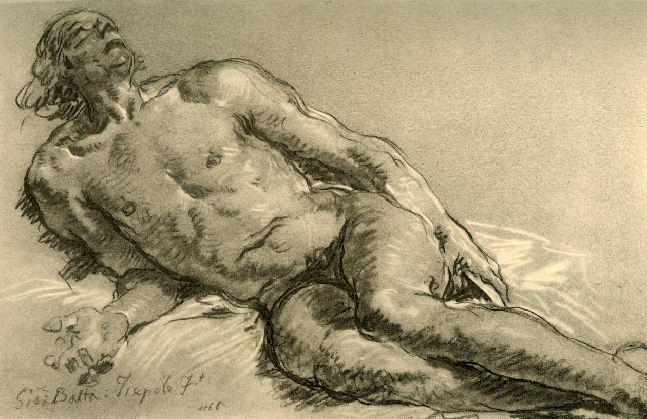 Akt vleže, horní polovina těla částečně zvednutá, 1752, 1928 od Giovanni Battista Tiepolo
