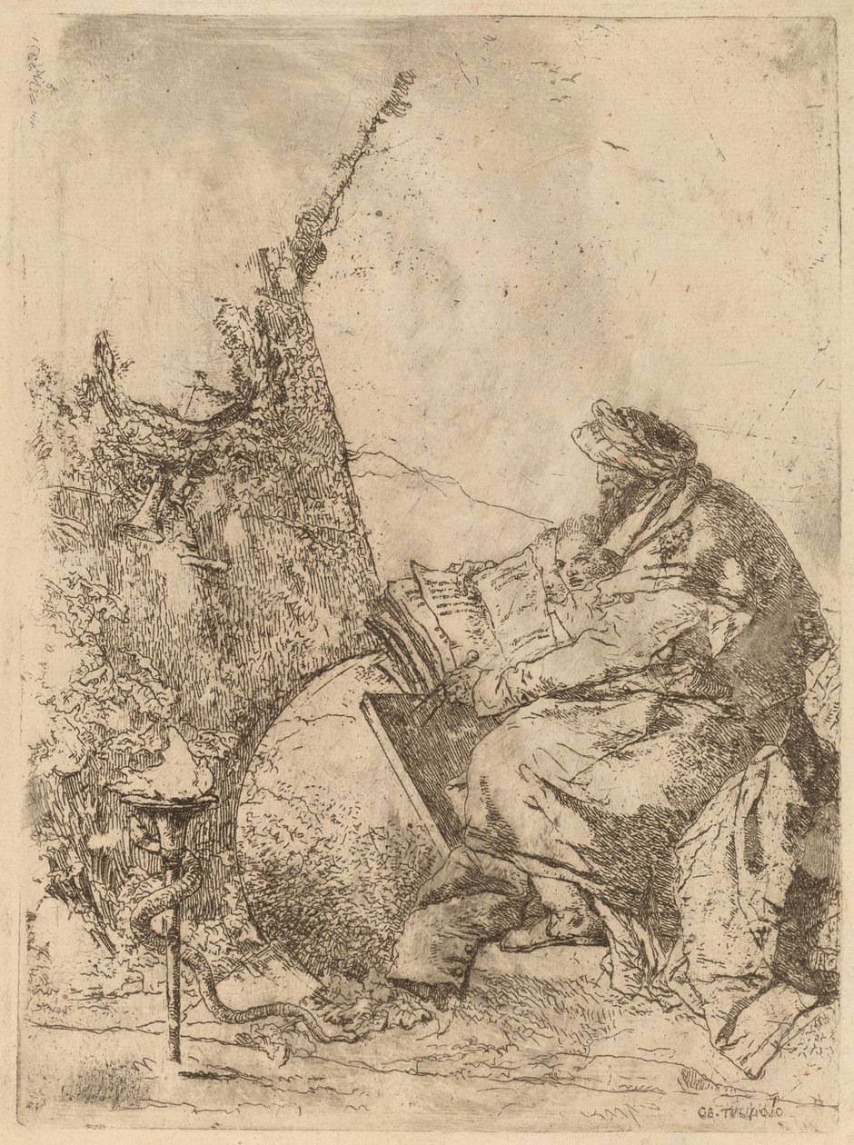 Filozof sedící, s glóbem, knihou a kompasem od Giovanni Battista Tiepolo