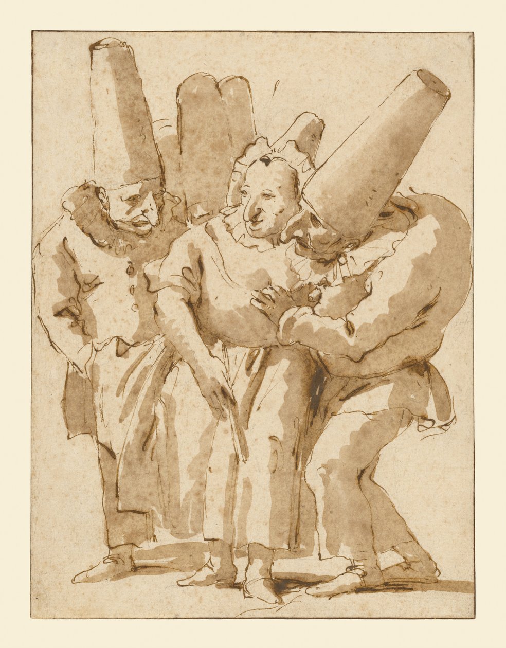 Punchinellos se blíží k ženě od Giovanni Battista Tiepolo