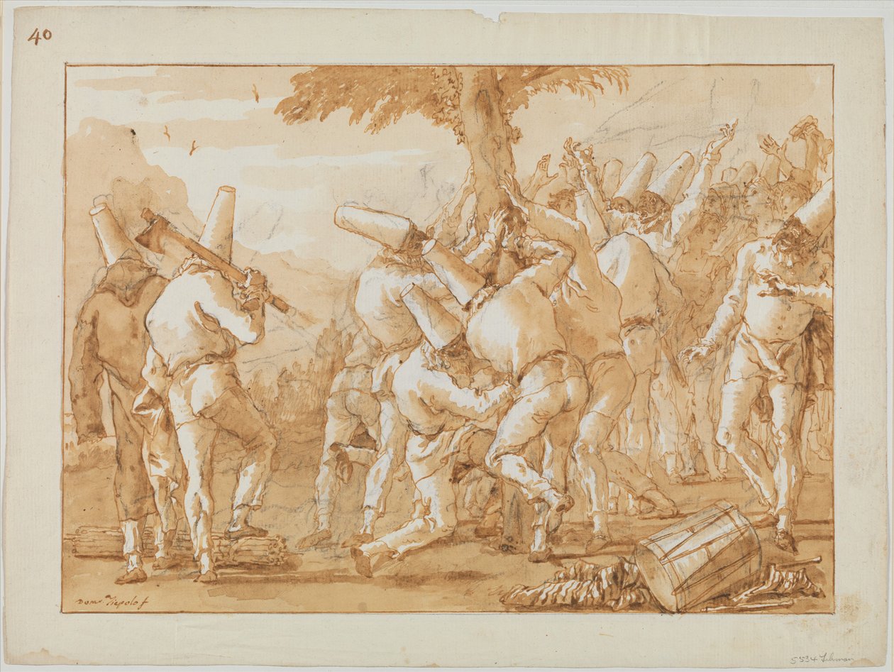 Punchinellos Kácení (nebo sázení) stromu, kolem roku 1800 od Giovanni Battista Tiepolo