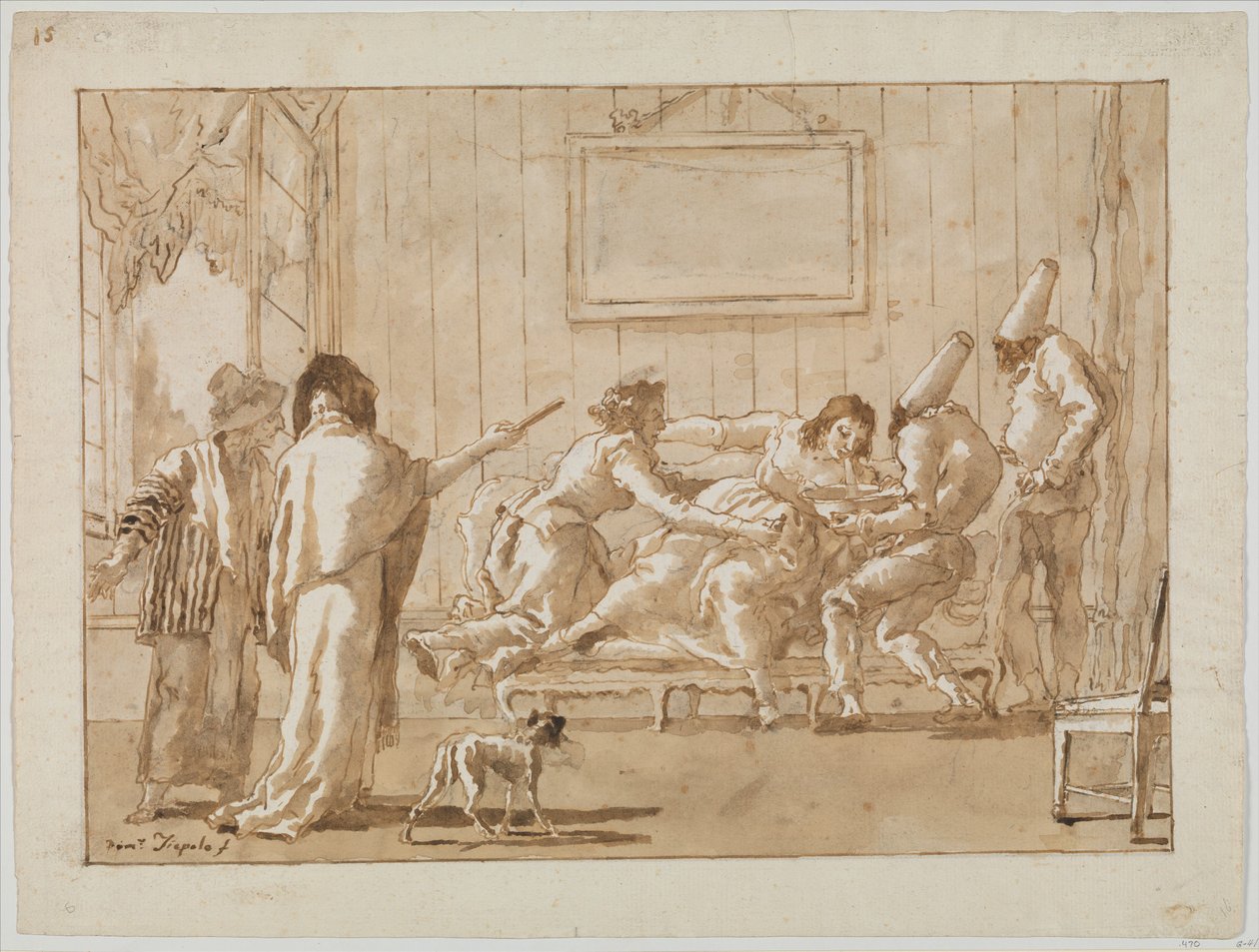 Matka Punchinellos (?) nemocná v těhotenství, kolem roku 1800 od Giovanni Battista Tiepolo