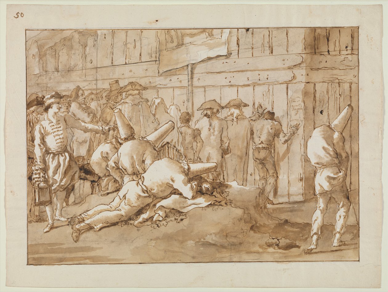 Punchinellos mimo cirkus, kolem 1800 od Giovanni Battista Tiepolo