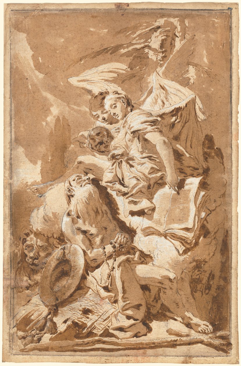 Svatý Jeroným v poušti naslouchající andělům od Giovanni Battista Tiepolo