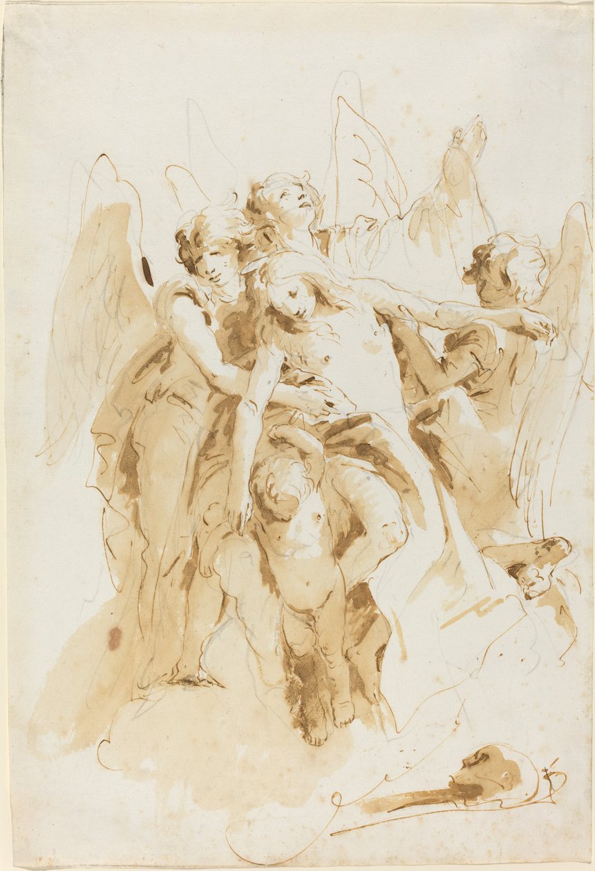 Svatá Máří Magdalena pozvednutá anděly od Giovanni Battista Tiepolo