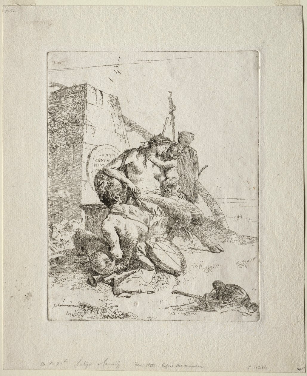 Scherzi: Satyrská rodina s obeliskem. od Giovanni Battista Tiepolo
