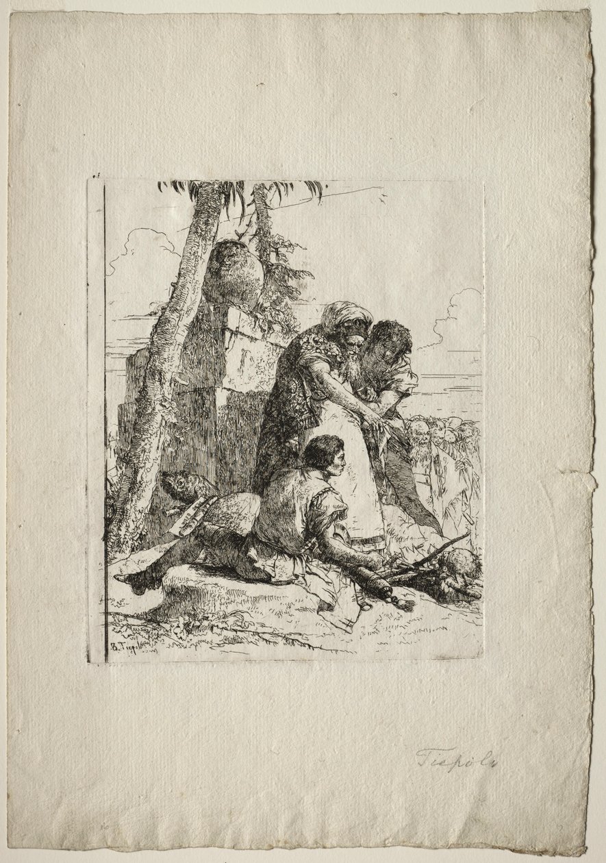 Scherzi di Fantasia: Kouzelník ukazující dvěma mladým hořící hlavu, 50. léta 18. století. od Giovanni Battista Tiepolo