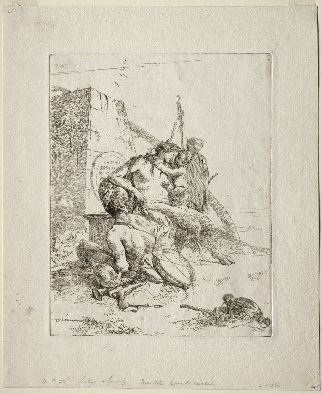 Scherzi di Fantasia: Satyrská rodina s obeliskem od Giovanni-Battista Tiepolo