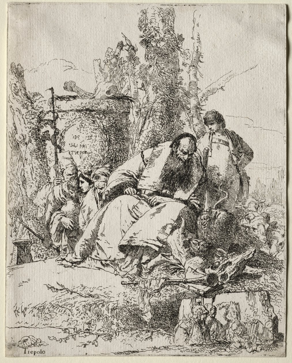 Scherzi: Sedící kouzelník, chlapec a čtyři postavy, 1735-40. od Giovanni Battista Tiepolo