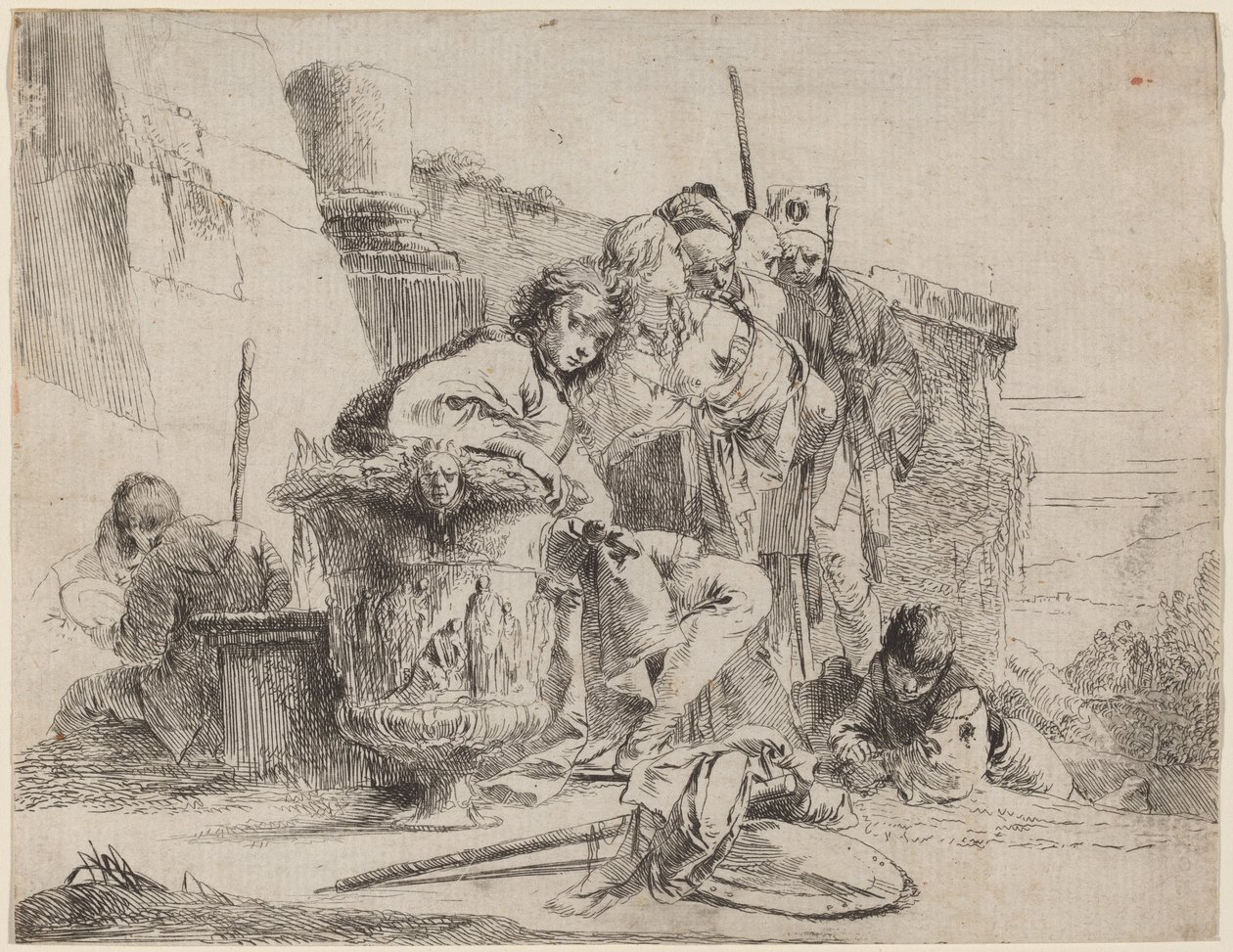 Sedící mládež opřená o urnu od Giovanni Battista Tiepolo