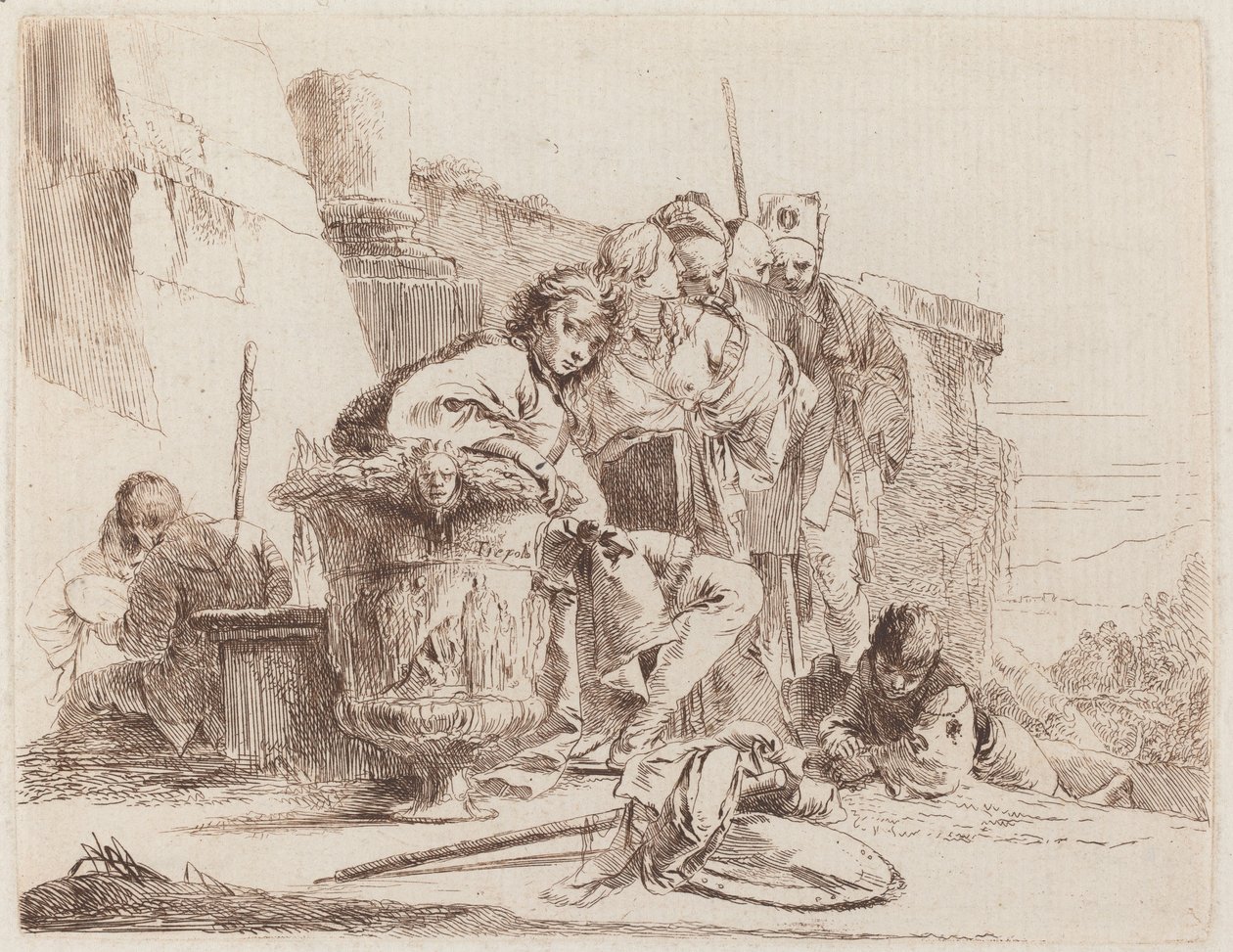 Sedící mládež opřená o urnu od Giovanni Battista Tiepolo