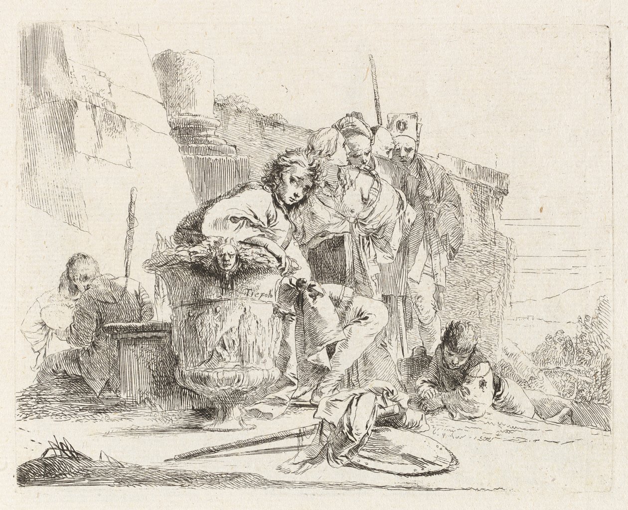 Sedící mládež opřená o urnu, z Vari capricci (Různí Capriccios) od Giovanni Battista Tiepolo