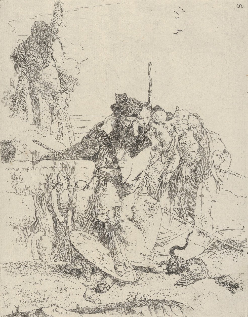 Šest lidí, kteří sledují hada, z Scherzi, ca. 1743-50. od Giovanni Battista Tiepolo
