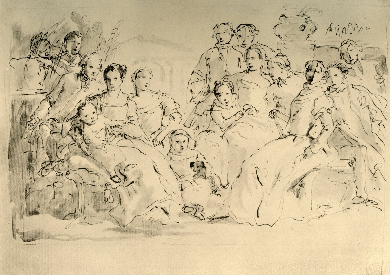 Skica pro skupinový portrét, polovina 18. století, 1928 od Giovanni Battista Tiepolo
