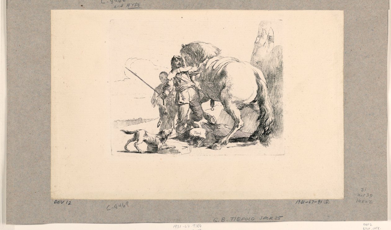 Voják s koněm a ženichem, z Vari Capricci od Giovanni Battista Tiepolo