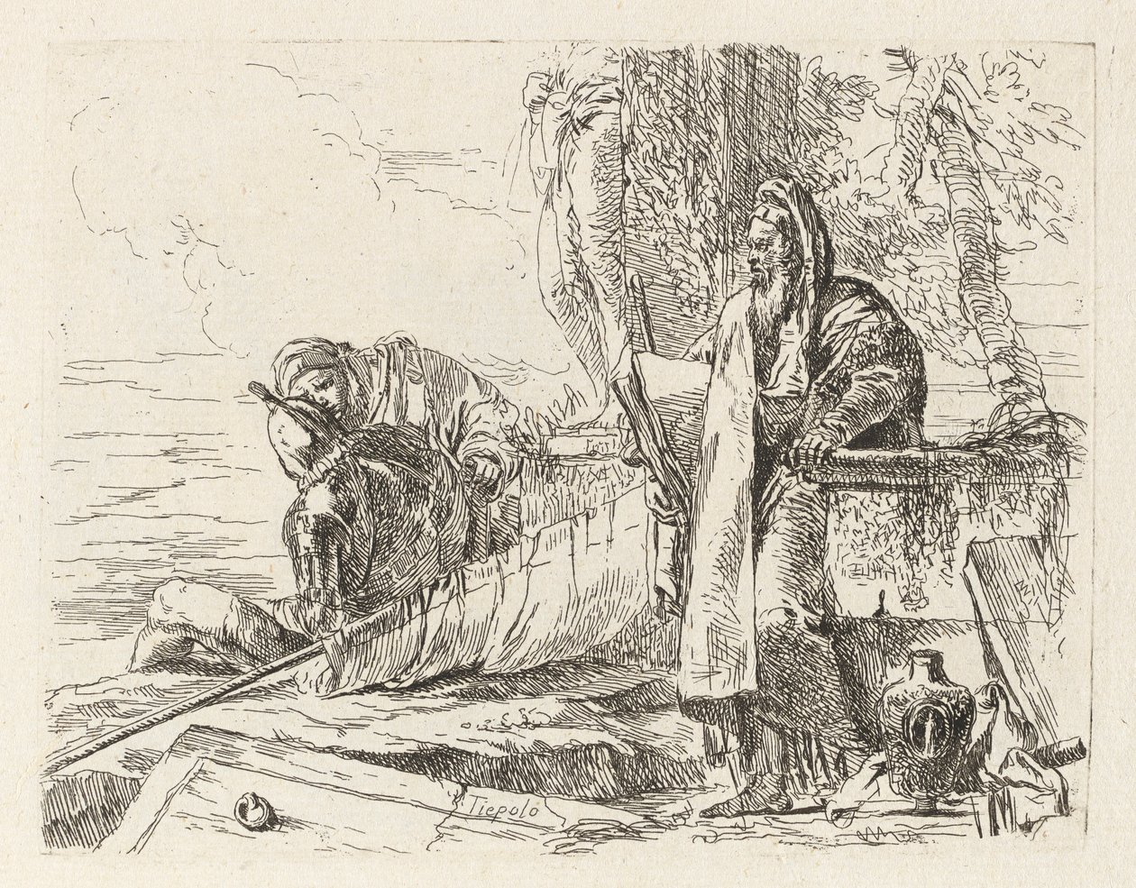 Stojící filozof a dvě další postavy, z Vari capricci (Různí Capriccios) od Giovanni Battista Tiepolo