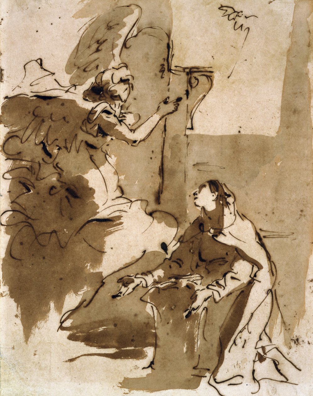 Zvěstování (pero a hnědý inkoust a hnědá barva na papíře) od Giovanni Battista Tiepolo