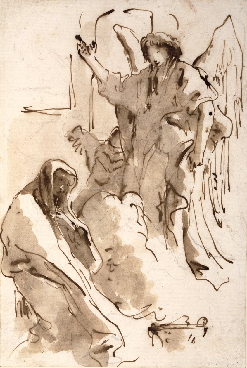 The Annunciation, c.1757-62 (pero a inkoust, wc a grafit na papíře) od Giovanni Battista Tiepolo