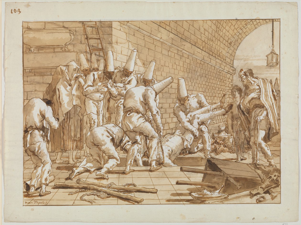 Pohřeb Punchinella, kolem roku 1800 od Giovanni Battista Tiepolo