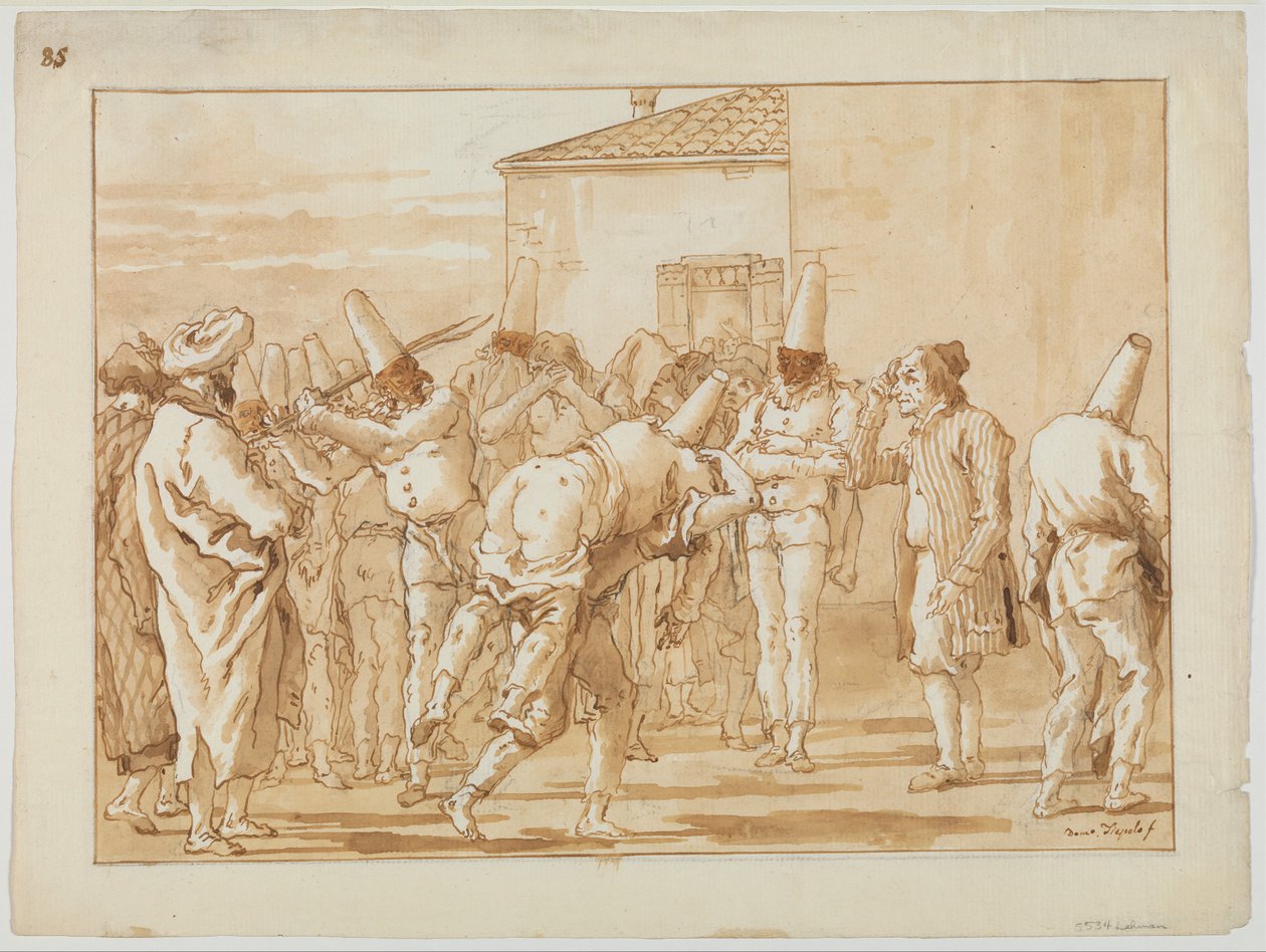 Bičování Punchinella, kolem roku 1800 od Giovanni Battista Tiepolo