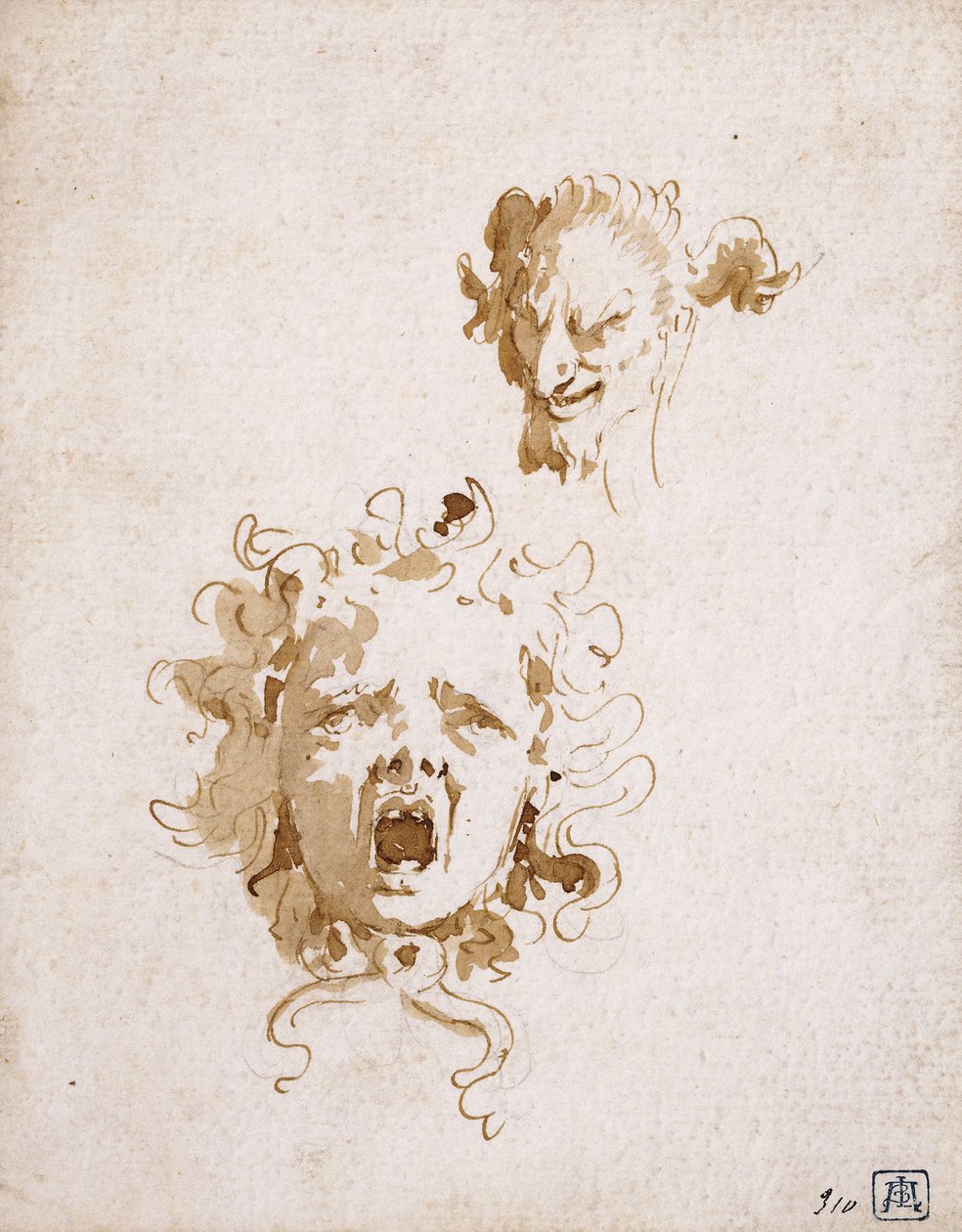 Hlava Medúzy a hlava satyra, od Giovanni Battista Tiepolo