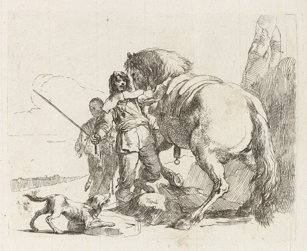 Jezdec stojící u svého koně, z Vari capricci (Různí Capriccios) od Giovanni Battista Tiepolo